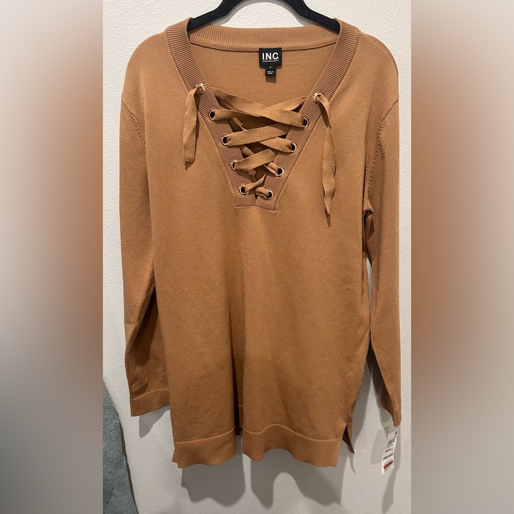 INC International Concepts Brown Lace-Up Sweatshirt